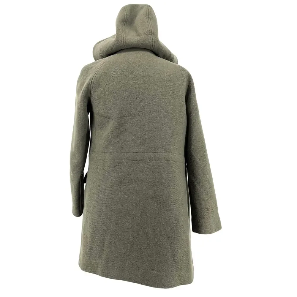 J. Crew Women’s 4P Stadium‎ Cloth Nello Gori Green Wool Duffle Pea Coat Hooded - Picture 2 of 10